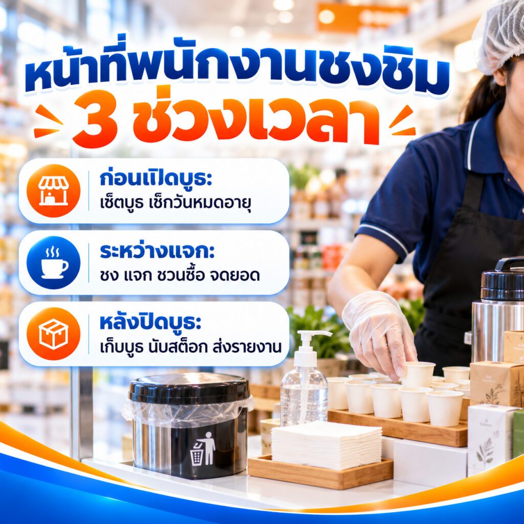 บูธ ชงชิม พร้อมอุปกรณ์สุขอนามัยครบ